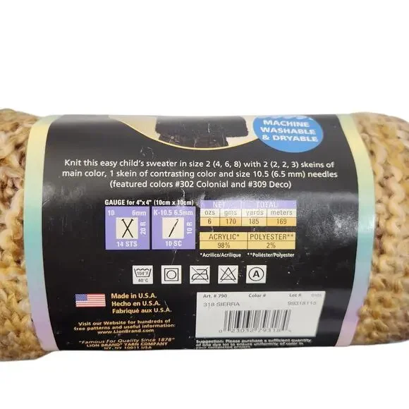 Lion Brand HOMESPUN LOT OF 2 SKEINS YARN SIERRA #318 BROWN TAN BEIGE 6 Oz BULKY - Picture 2 of 3